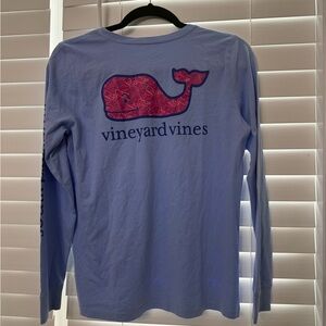 Vineyard Vines  Light Blue Long Sleeve Tee with Pink Whale
